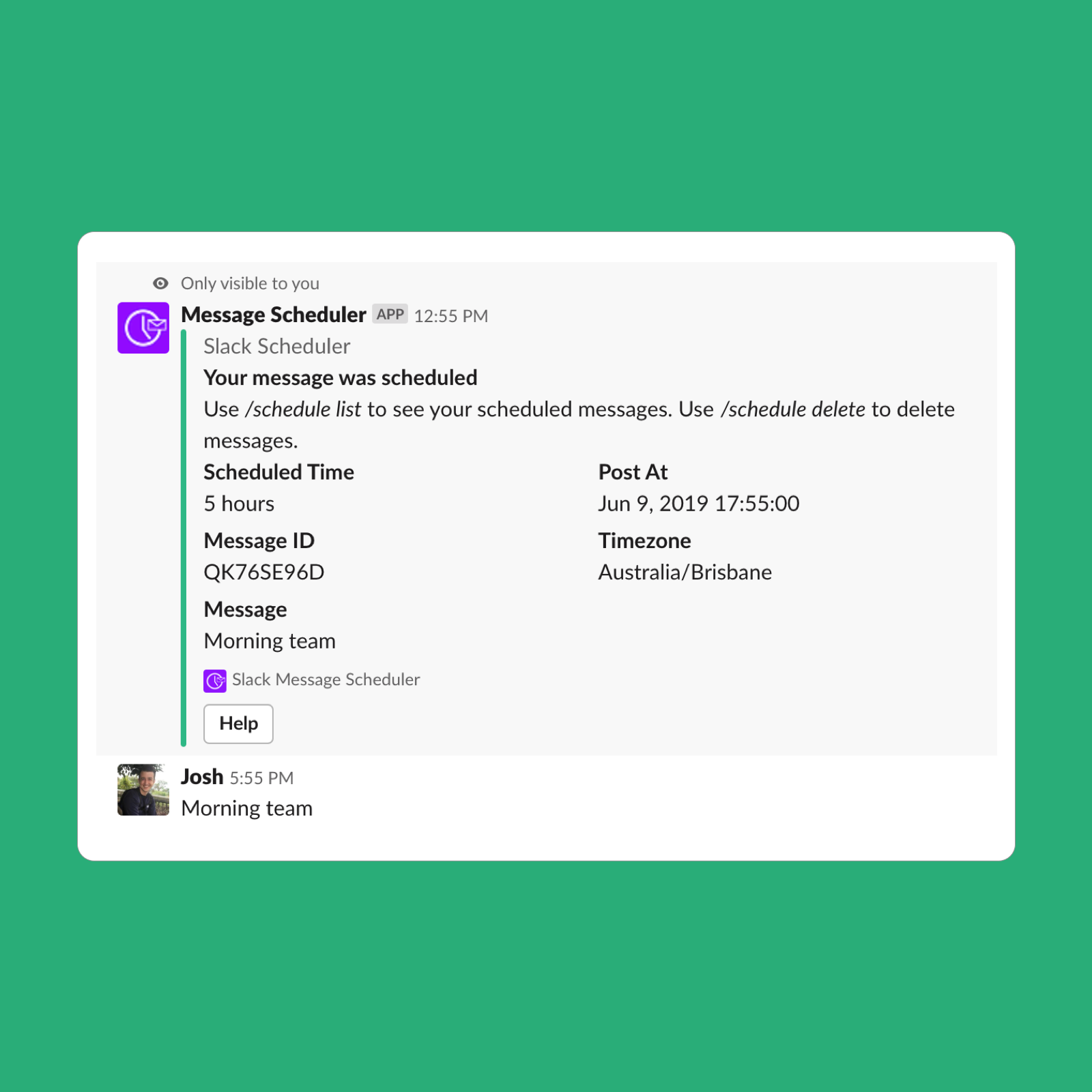 slack message scheduler message feedback screenshot